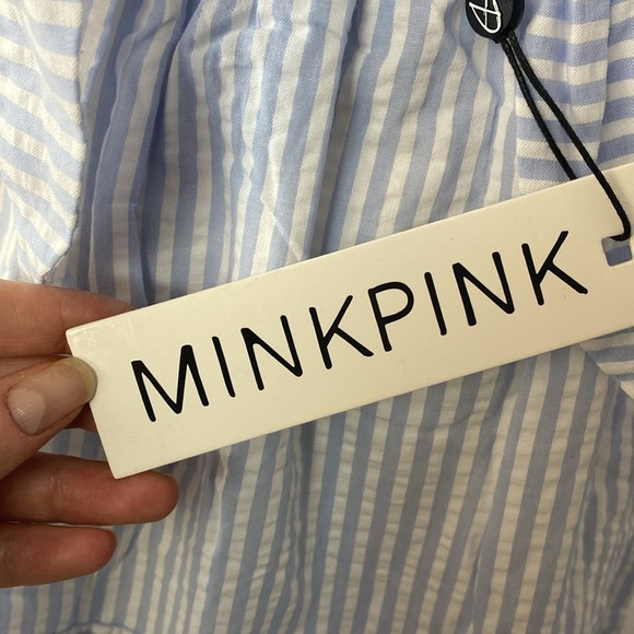 MINKPINK Milani Tiered Midi Dress in Blue & White Small - Picture 14 of 16